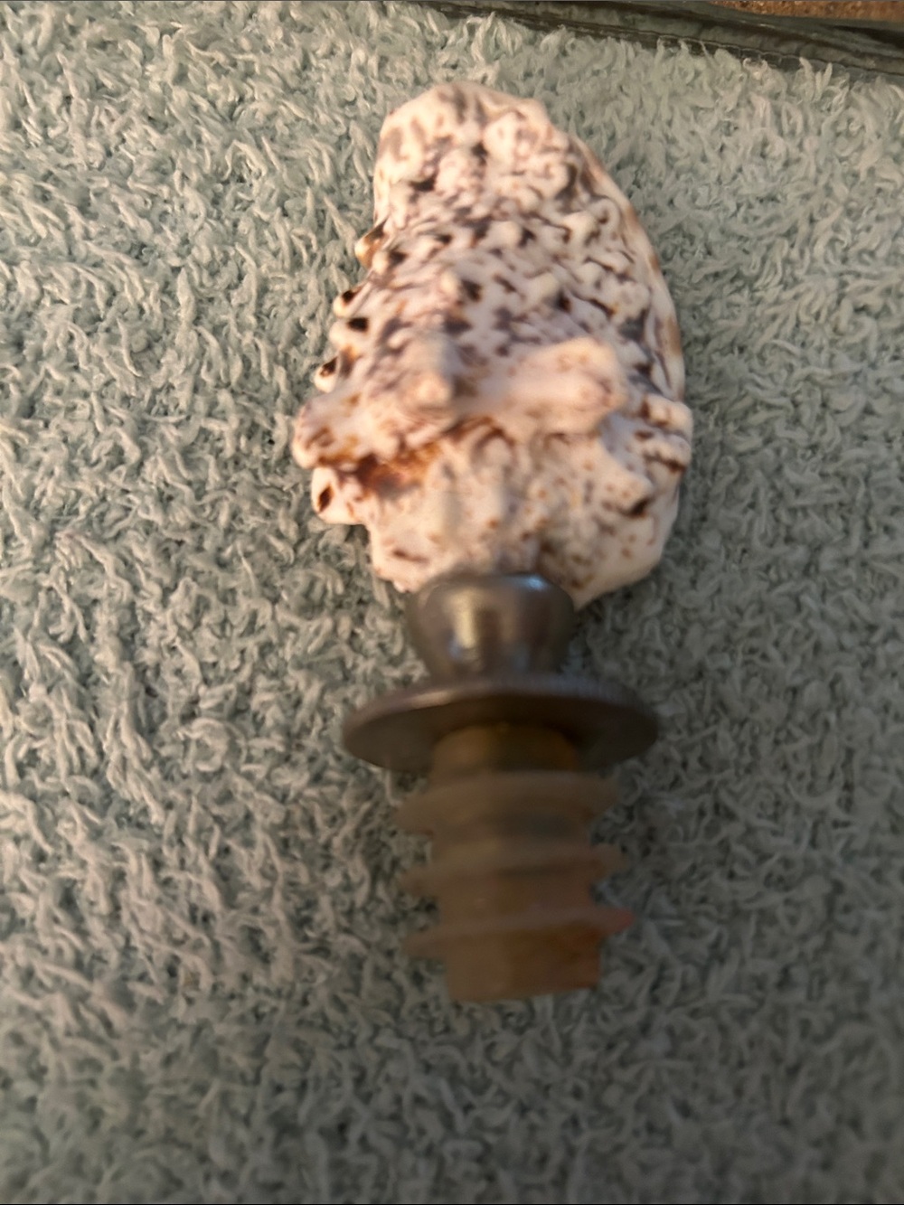 Odd shaped Bottle containing seashell with shell stopper & seashell wine stopper - Picture 11 of 11